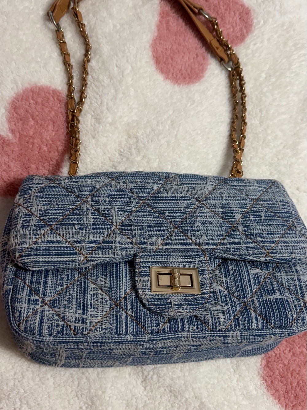 Olivia Miller Quilted Blue Denim Chain Crossbody Bag